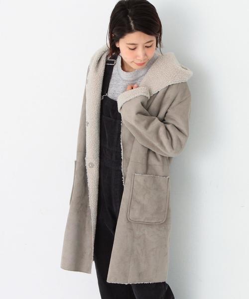 Another Edition（アナザーエディション）の「フェイクムートンフードコート/AEBC FAKE MOUTON HOOD（ムートンコート・レディース・グレー/ベージュ/オリーブ/ネイビー・MEDIUM/SMALL）」の7枚目の写真