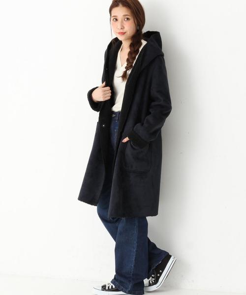 Another Edition（アナザーエディション）の「フェイクムートンフードコート/AEBC FAKE MOUTON HOOD（ムートンコート・レディース・グレー/ベージュ/オリーブ/ネイビー・MEDIUM/SMALL）」の8枚目の写真