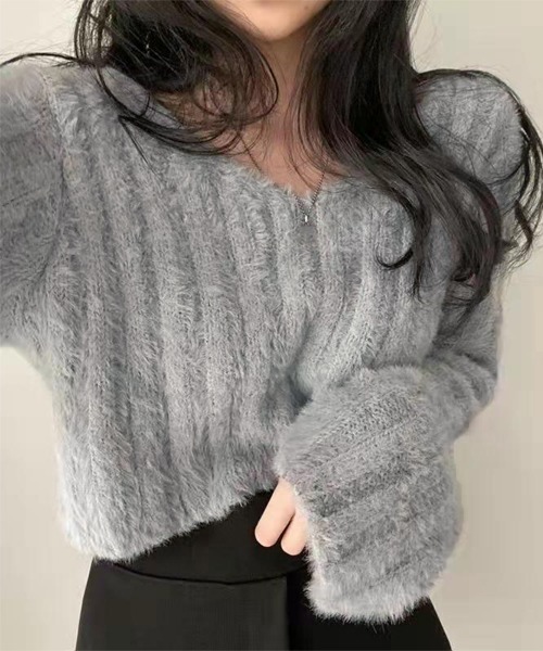Miniministore（ミニミニストア）の「ニットトップス ショート丈ニット 韓国（ニット/セーター・レディース・アイボリー/ブラック/ライトグレー/ピンク・FREE）」の5枚目の写真