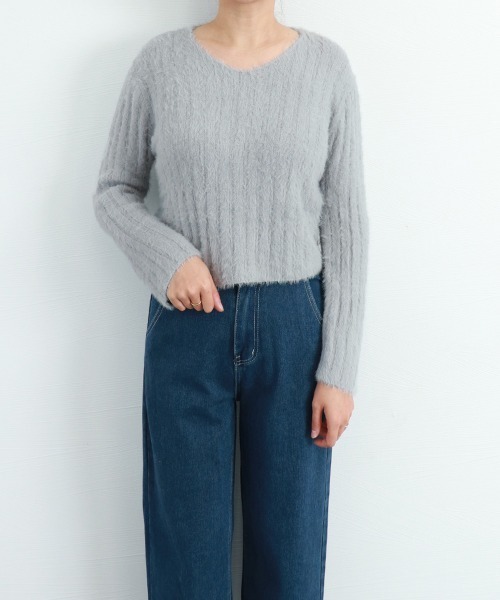 Miniministore（ミニミニストア）の「ニットトップス ショート丈ニット 韓国（ニット/セーター・レディース・アイボリー/ブラック/ライトグレー/ピンク・FREE）」の7枚目の写真