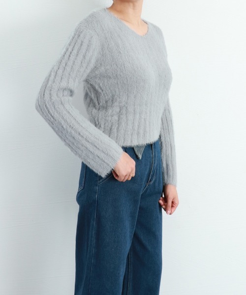 Miniministore（ミニミニストア）の「ニットトップス ショート丈ニット 韓国（ニット/セーター・レディース・アイボリー/ブラック/ライトグレー/ピンク・FREE）」の9枚目の写真