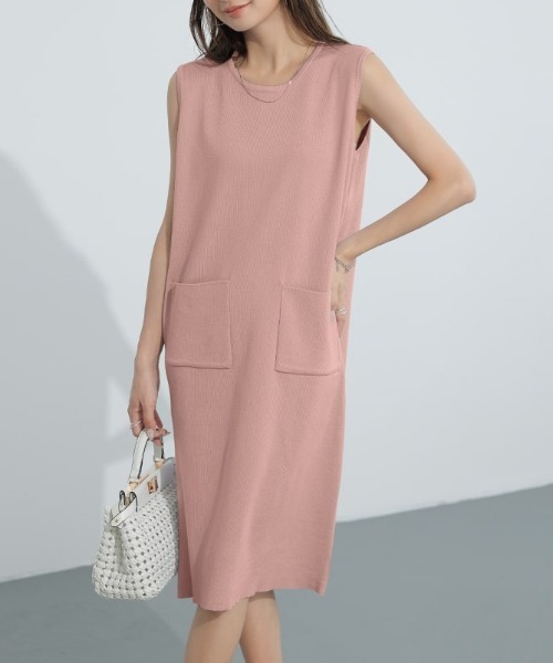 COCOMOMO(ココモモ)の「ノースリーブワンピース クルーネック ワンピース ノースリーブ ミドル丈 リゾート 夏ワンピース 夏服(ワンピース・レディース・ホワイト/グリーン/ブラウン/ピンク/ブラック/ブルー系/パープル/ベージュ・FREE)」の8枚目の写真