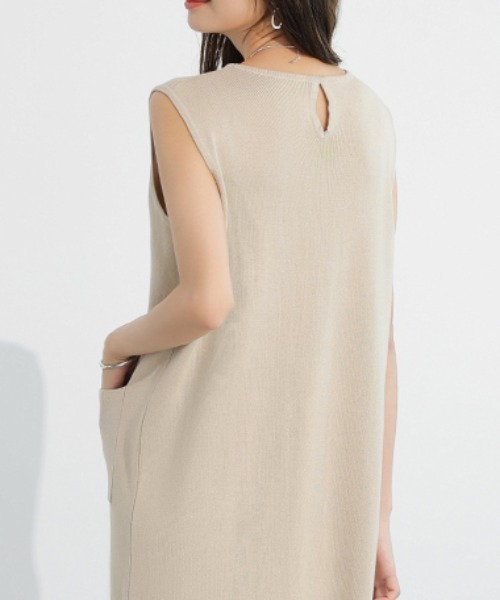 COCOMOMO(ココモモ)の「ノースリーブワンピース クルーネック ワンピース ノースリーブ ミドル丈 リゾート 夏ワンピース 夏服(ワンピース・レディース・ホワイト/グリーン/ブラウン/ピンク/ブラック/ブルー系/パープル/ベージュ・FREE)」の18枚目の写真