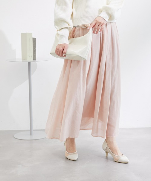 ROPE' PICNIC（ロペピクニック）の「綿シルクシアーボリュームタックスカート（スカート・レディース・オフホワイト/ピンク/ライトグリーン・38）」の3枚目の写真