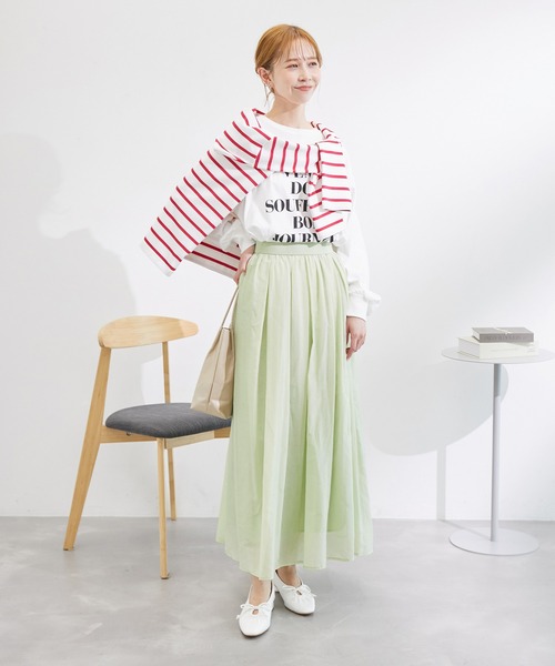 ROPE' PICNIC（ロペピクニック）の「綿シルクシアーボリュームタックスカート（スカート・レディース・オフホワイト/ピンク/ライトグリーン・38）」の8枚目の写真