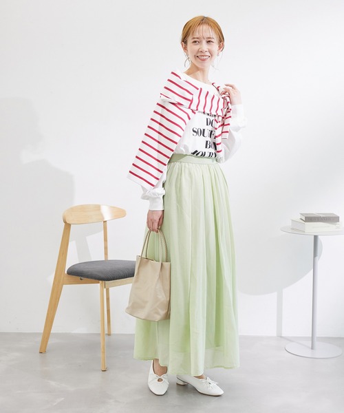 ROPE' PICNIC（ロペピクニック）の「綿シルクシアーボリュームタックスカート（スカート・レディース・オフホワイト/ピンク/ライトグリーン・38）」の9枚目の写真