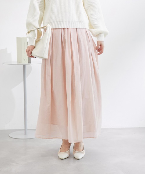 ROPE' PICNIC（ロペピクニック）の「綿シルクシアーボリュームタックスカート（スカート・レディース・オフホワイト/ピンク/ライトグリーン・38）」の12枚目の写真