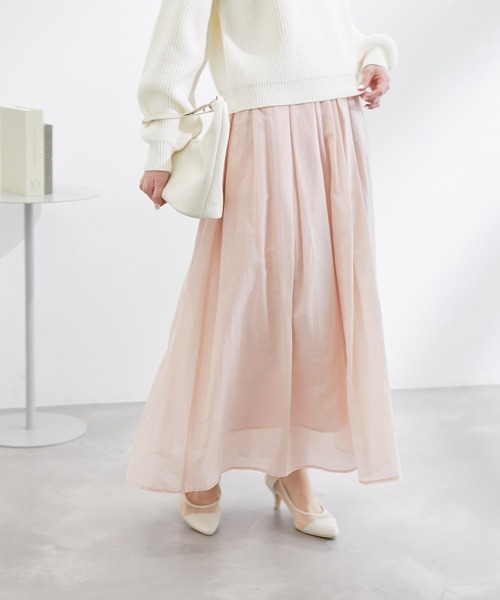 ROPE' PICNIC（ロペピクニック）の「綿シルクシアーボリュームタックスカート（スカート・レディース・オフホワイト/ピンク/ライトグリーン・38）」の13枚目の写真
