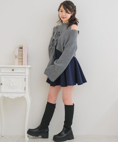 エムズミニリボン付ニット(黒) ems excite（エムズエキサイト）の「フロントリボンNTPO（ニット