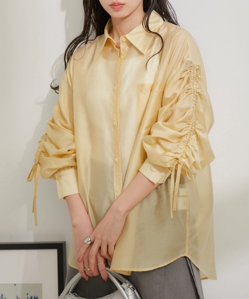 VIS(ビス)の「袖リボンドロストシアーシャツ【洗える】(シャツ/ブラウス・レディース・オフホワイト/イエロー系その他/ブルー系その他6・FREE)」の1枚目の写真