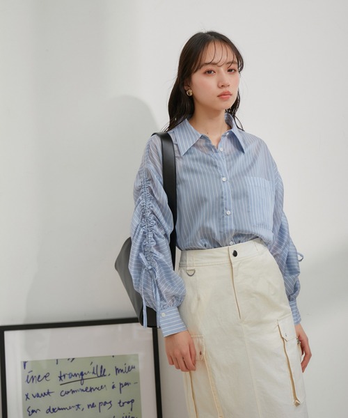 VIS(ビス)の「袖リボンドロストシアーシャツ【洗える】(シャツ/ブラウス・レディース・オフホワイト/イエロー系その他/ブルー系その他6・FREE)」の17枚目の写真