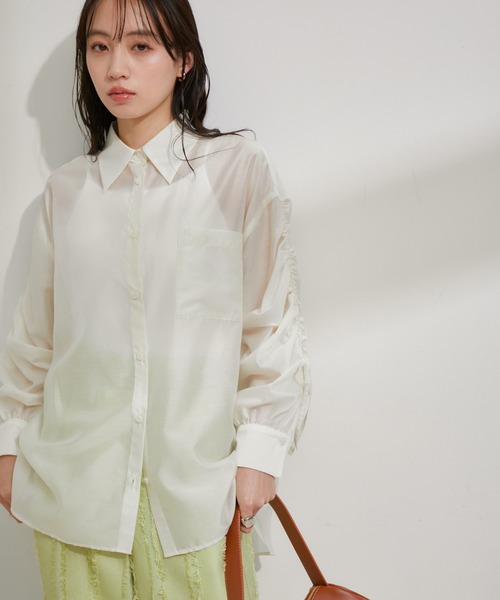 VIS(ビス)の「袖リボンドロストシアーシャツ【洗える】(シャツ/ブラウス・レディース・オフホワイト/イエロー系その他/ブルー系その他6・FREE)」の8枚目の写真