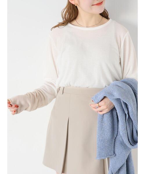ehka sopo(エヘカソポ)の「袖配色シアーカットソー(Tシャツ/カットソー・レディース・オフホワイト/ブラック/ピンク・F)」の2枚目の写真