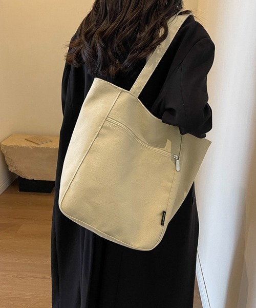 Miniministore（ミニミニストア）の「キャンバストートバッグ 韓国肩掛けバッグ（トートバッグ・レディース・ベージュ/ブラック/アイボリー/キャメル/ブラック系2・FREE）」の4枚目の写真
