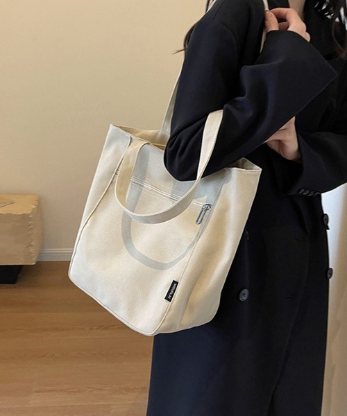 Miniministore（ミニミニストア）の「キャンバストートバッグ 韓国肩掛けバッグ（トートバッグ・レディース・ベージュ/ブラック/アイボリー/キャメル/ブラック系2・FREE）」の11枚目の写真