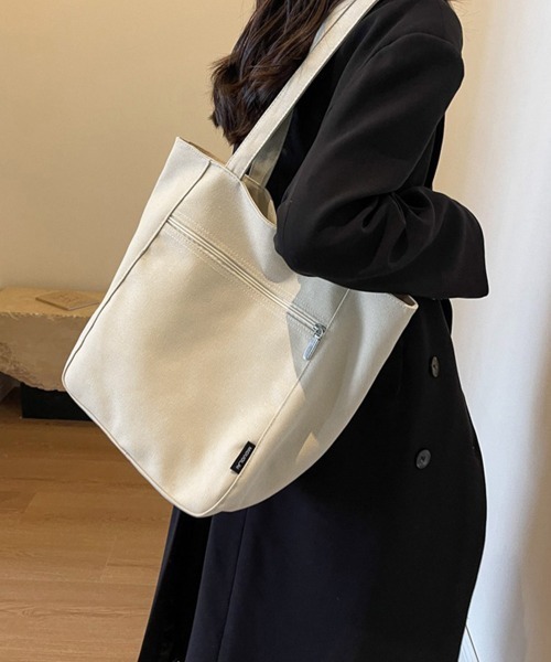 Miniministore（ミニミニストア）の「キャンバストートバッグ 韓国肩掛けバッグ（トートバッグ・レディース・ベージュ/ブラック/アイボリー/キャメル/ブラック系2・FREE）」の12枚目の写真