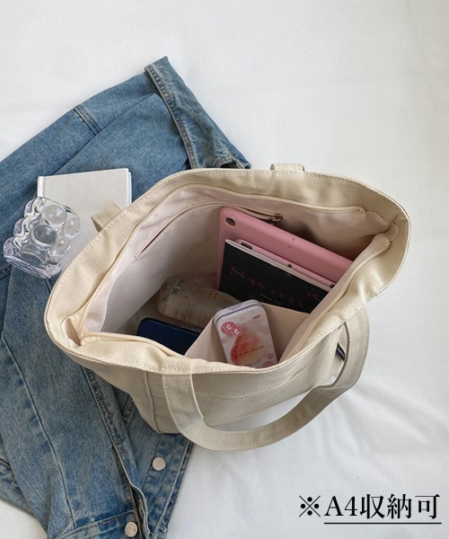 Miniministore（ミニミニストア）の「キャンバストートバッグ 韓国肩掛けバッグ（トートバッグ・レディース・ベージュ/ブラック/アイボリー/キャメル/ブラック系2・FREE）」の14枚目の写真