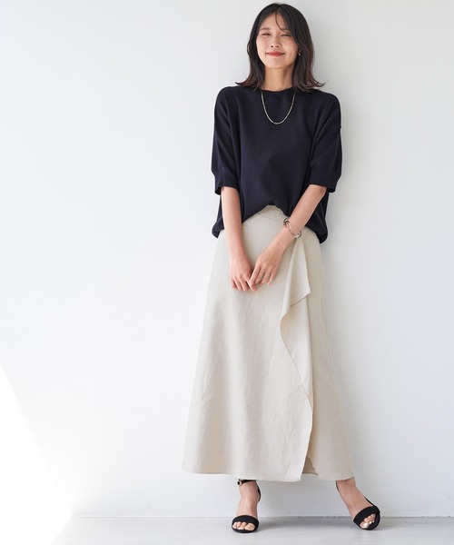 MICA&DEAL（マイカ＆ディール）の「スムースニットハーフスリーブニットプルオーバー（ニット/セーター・レディース・ライトベージュ/ライトブルー/ピンク/ダークネイビー・FREE）」の18枚目の写真