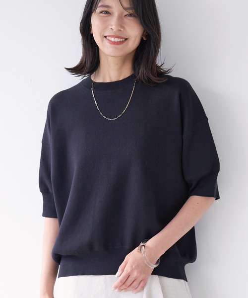 MICA&DEAL（マイカ＆ディール）の「スムースニットハーフスリーブニットプルオーバー（ニット/セーター・レディース・ライトベージュ/ライトブルー/ピンク/ダークネイビー・FREE）」の19枚目の写真