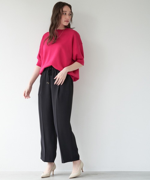 MICA&DEAL（マイカ＆ディール）の「スムースニットハーフスリーブニットプルオーバー（ニット/セーター・レディース・ライトベージュ/ライトブルー/ピンク/ダークネイビー・FREE）」の5枚目の写真