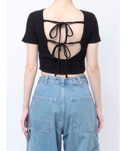 jouetie（ジュエティ）の「ハーフスリーブバックオープンリボントップス（Tシャツ/カットソー・レディース・ブラック/オフホワイト/ピンク/その他1・MEDIUM）」の19枚目の写真