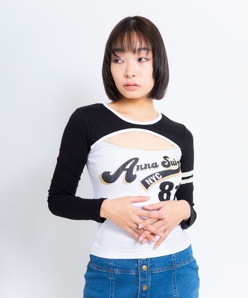 ANNA SUI NYC(アナ スイ エヌ ワイ シー)の「ANNA SUI NYC SPORT クレリック ロングスリーブ Tシャツ 【SP】(Tシャツ/カットソー・レディース・グレー/ブルー/ブラック・M/S)」の2枚目の写真