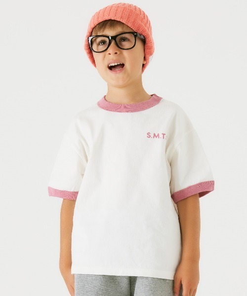 Smoothy（スムージー）の「Smoothy Ringer T shirt / スムージー リンガー Tシャツ（Tシャツ/カットソー・キッズ・ホワイト×ピンク/パープル系その他・SMALL/MEDIUM/LARGE/X-LARGE）」の2枚目の写真