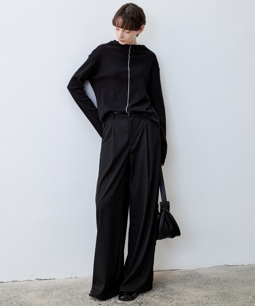 tageechita（タジチタ）の「【tageechita】クラシック フロントタックワイドパンツ（スラックス・レディース・ベージュ/ブラック・L/M/S）」の5枚目の写真