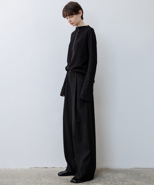 tageechita（タジチタ）の「【tageechita】クラシック フロントタックワイドパンツ（スラックス・レディース・ベージュ/ブラック・L/M/S）」の3枚目の写真