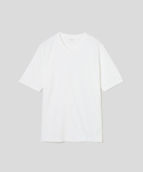 three dots(スリードッツ)の「パウダリーコットン VネックTシャツ(Tシャツ/カットソー・メンズ・ホワイト/ネイビー/ブラック/ライトグレー・LARGE/MEDIUM/SMALL)」の1枚目の写真