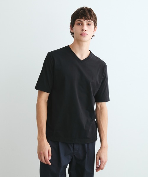three dots(スリードッツ)の「パウダリーコットン VネックTシャツ(Tシャツ/カットソー・メンズ・ホワイト/ネイビー/ブラック/ライトグレー・LARGE/MEDIUM/SMALL)」の2枚目の写真