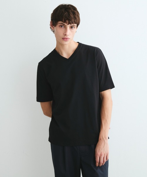 three dots(スリードッツ)の「パウダリーコットン VネックTシャツ(Tシャツ/カットソー・メンズ・ホワイト/ネイビー/ブラック/ライトグレー・LARGE/MEDIUM/SMALL)」の5枚目の写真