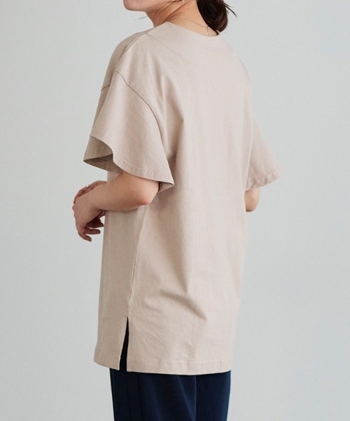 Pierrot（ピエロ）の「ロング丈フレアスリーブキーネックカットソー（Tシャツ/カットソー・レディース・ネイビー/サンドベージュ/ミント/オフホワイト/ブルー/ブラック/グレー系その他/ライトピンク・M/L）」の19枚目の写真