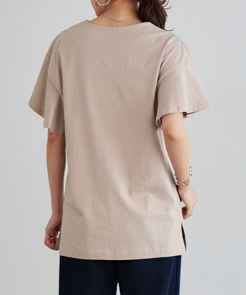 Pierrot（ピエロ）の「ロング丈フレアスリーブキーネックカットソー（Tシャツ/カットソー・レディース・ネイビー/サンドベージュ/ミント/オフホワイト/ブルー/ブラック/グレー系その他/ライトピンク・M/L）」の18枚目の写真