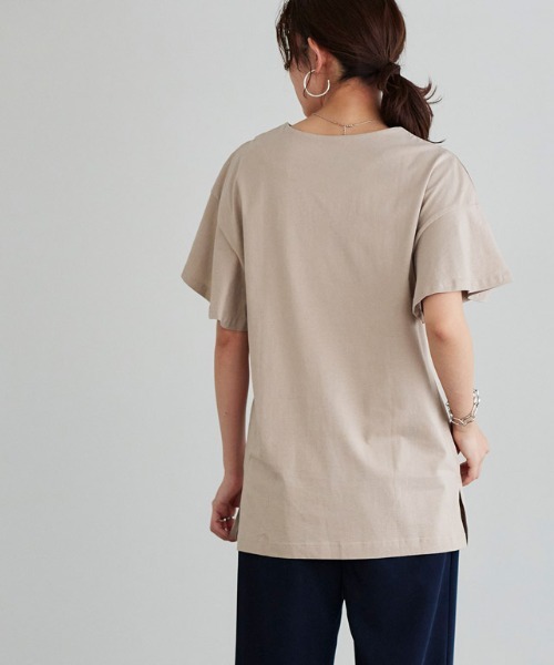 Pierrot（ピエロ）の「ロング丈フレアスリーブキーネックカットソー（Tシャツ/カットソー・レディース・ネイビー/サンドベージュ/ミント/オフホワイト/ブルー/ブラック/グレー系その他/ライトピンク・M/L）」の11枚目の写真