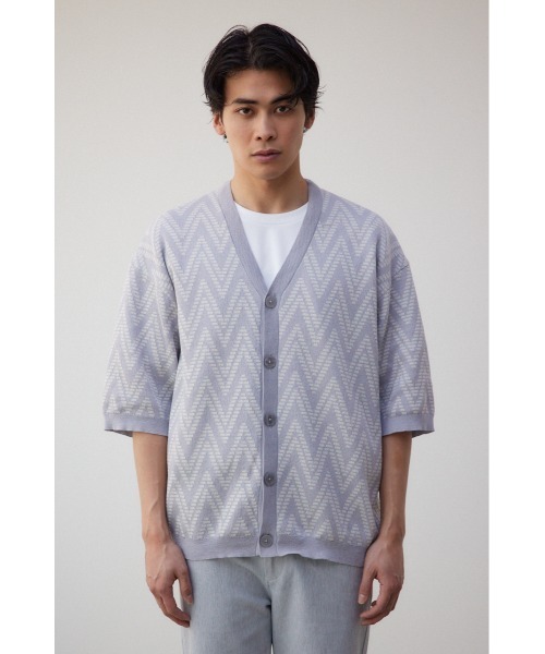 【M_ 】エムアンダーバー　新品 クロシェ 半袖 カーディガン moussy セール】ジグザクパターン半袖カーディガン（ニット/セーター
