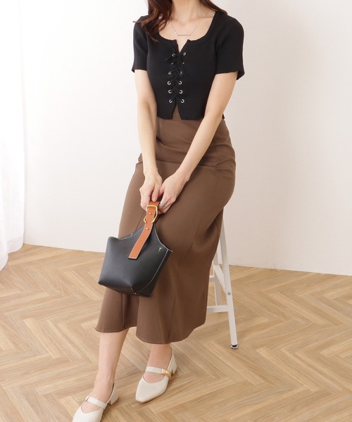 Lace Ladies（レースレディース）の「フロント レースアップ コンパクト 半袖 トップス（Tシャツ/カットソー・レディース・ホワイト/ブラック/グレー・FREE）」の8枚目の写真