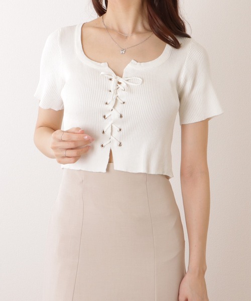 Lace Ladies（レースレディース）の「フロント レースアップ コンパクト 半袖 トップス（Tシャツ/カットソー・レディース・ホワイト/ブラック/グレー・FREE）」の12枚目の写真