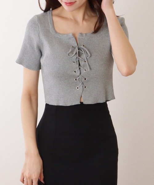 Lace Ladies（レースレディース）の「フロント レースアップ コンパクト 半袖 トップス（Tシャツ/カットソー・レディース・ホワイト/ブラック/グレー・FREE）」の14枚目の写真