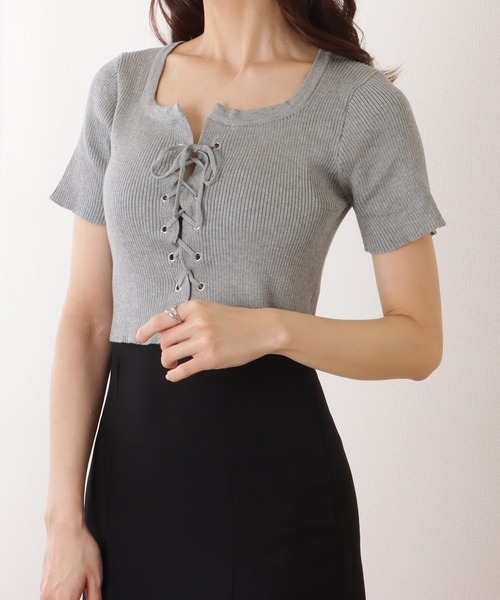 Lace Ladies（レースレディース）の「フロント レースアップ コンパクト 半袖 トップス（Tシャツ/カットソー・レディース・ホワイト/ブラック/グレー・FREE）」の15枚目の写真