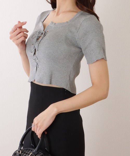 Lace Ladies（レースレディース）の「フロント レースアップ コンパクト 半袖 トップス（Tシャツ/カットソー・レディース・ホワイト/ブラック/グレー・FREE）」の16枚目の写真