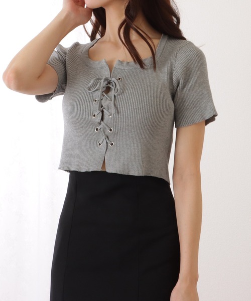 Lace Ladies（レースレディース）の「フロント レースアップ コンパクト 半袖 トップス（Tシャツ/カットソー・レディース・ホワイト/ブラック/グレー・FREE）」の18枚目の写真