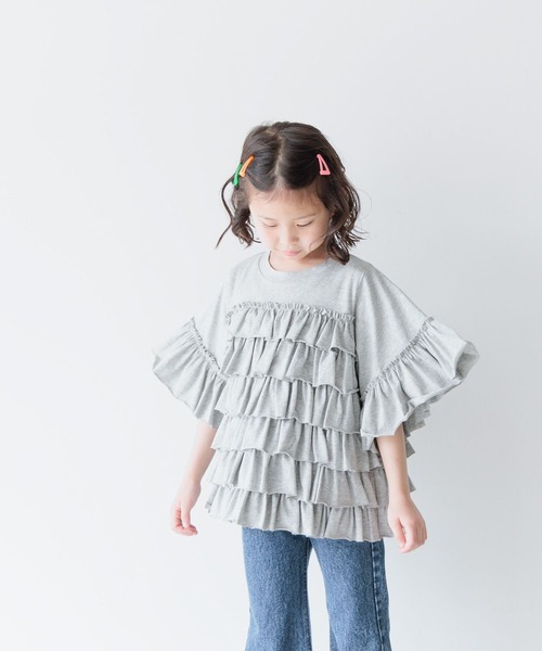 LOWRYS FARM（ローリーズファーム）の「カットフリルティアードTシャツＳＳ　 122367（Tシャツ/カットソー・キッズ・ホワイト/ブラック/グレー・110cm/120cm/130cm/140cm/150cm）」の3枚目の写真