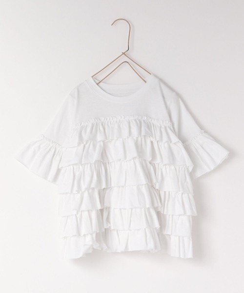 LOWRYS FARM（ローリーズファーム）の「カットフリルティアードTシャツＳＳ　 122367（Tシャツ/カットソー・キッズ・ホワイト/ブラック/グレー・110cm/120cm/130cm/140cm/150cm）」の1枚目の写真