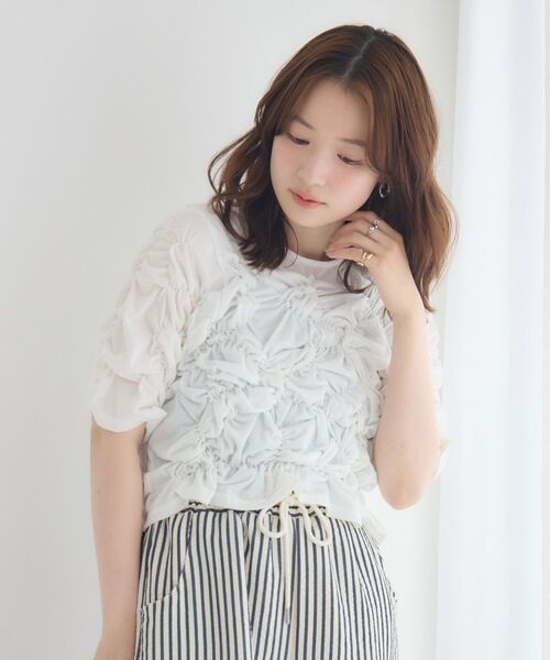 RETRO GIRL(レトロガール)の「シャーリングカットソー(Tシャツ/カットソー・レディース・ナチュラル/グリーン/ブラック・FREE)」の7枚目の写真