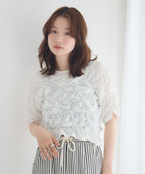 RETRO GIRL(レトロガール)の「シャーリングカットソー(Tシャツ/カットソー・レディース・ナチュラル/グリーン/ブラック・FREE)」の9枚目の写真