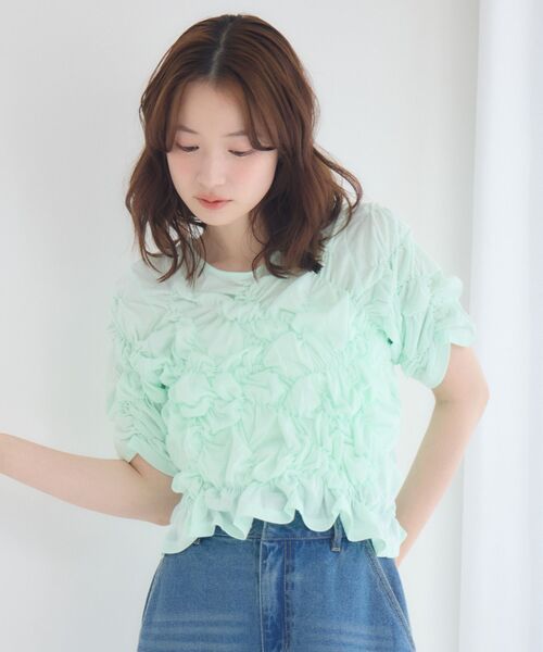 RETRO GIRL(レトロガール)の「シャーリングカットソー(Tシャツ/カットソー・レディース・ナチュラル/グリーン/ブラック・FREE)」の13枚目の写真