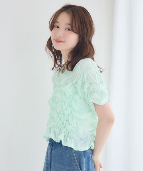 RETRO GIRL(レトロガール)の「シャーリングカットソー(Tシャツ/カットソー・レディース・ナチュラル/グリーン/ブラック・FREE)」の14枚目の写真