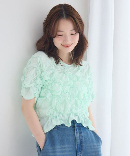 RETRO GIRL(レトロガール)の「シャーリングカットソー(Tシャツ/カットソー・レディース・ナチュラル/グリーン/ブラック・FREE)」の15枚目の写真