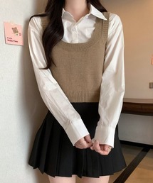 レイヤード仕立てニットベストブラウス